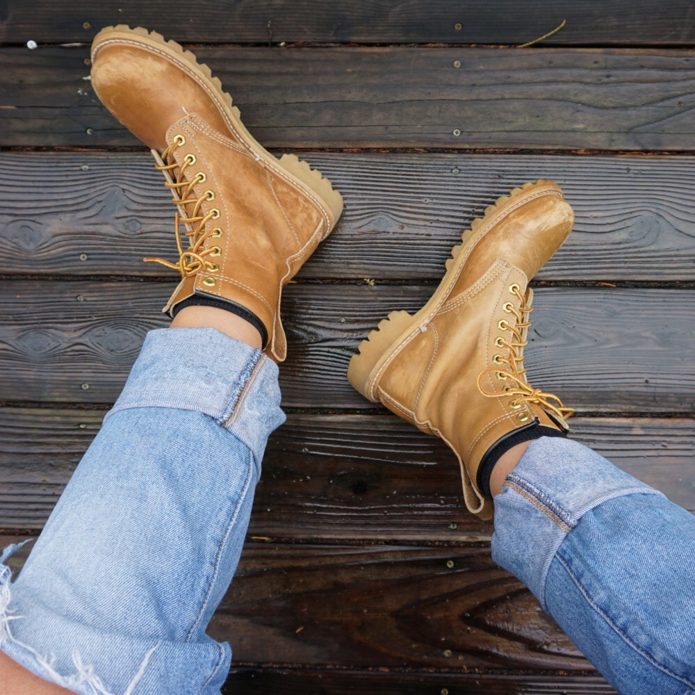 Tan leather boots with Vibram sole